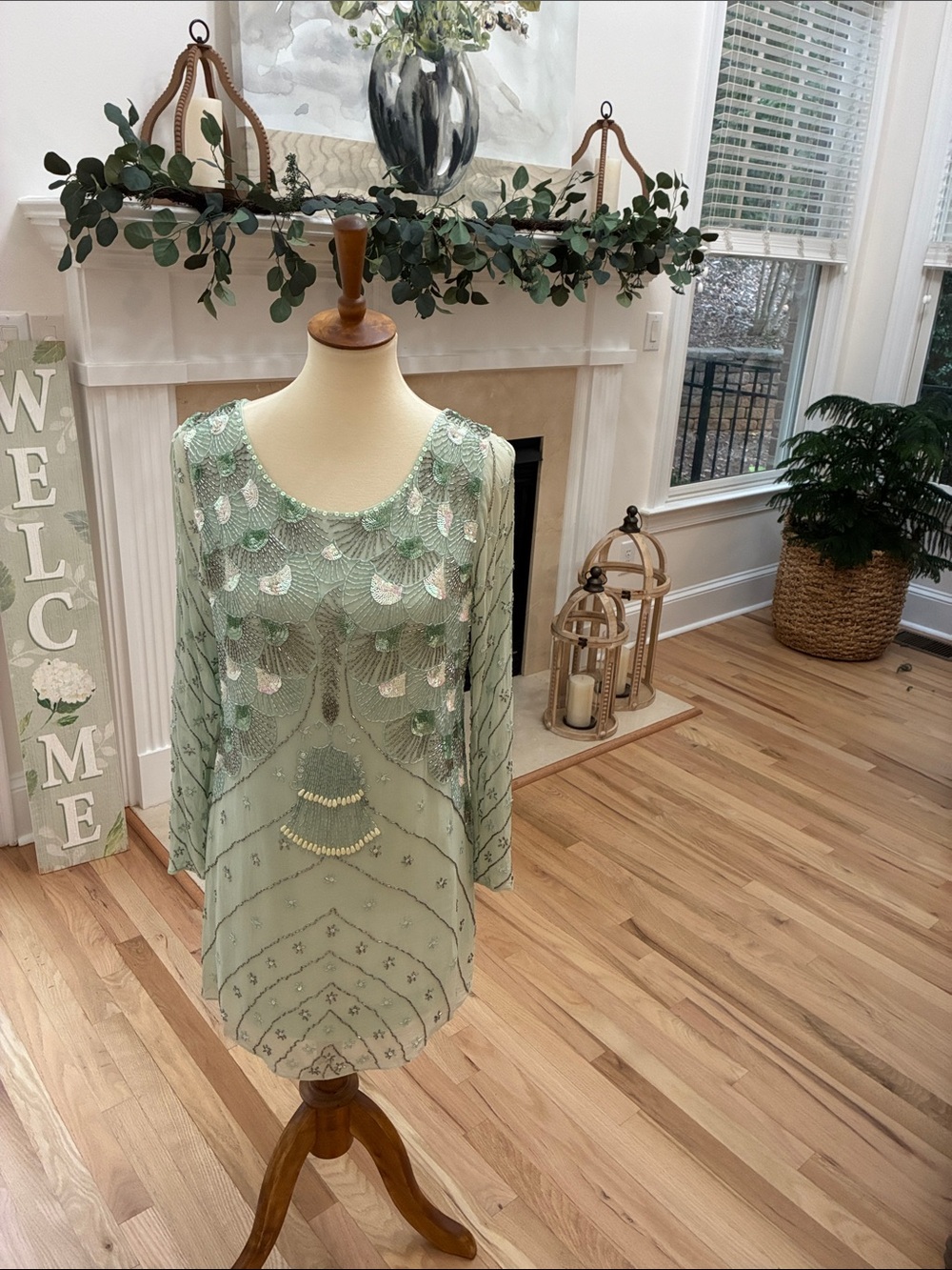 Free People Mint Green Beaded Tunic